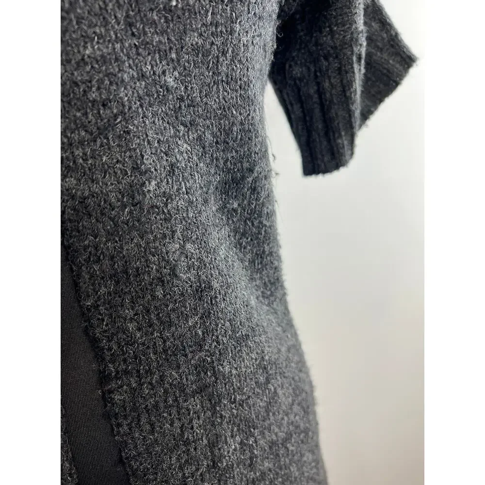 Sisters Dark Gray Wool Blend Fur Trim Short Sleeve Cardigan Sweater S Small
